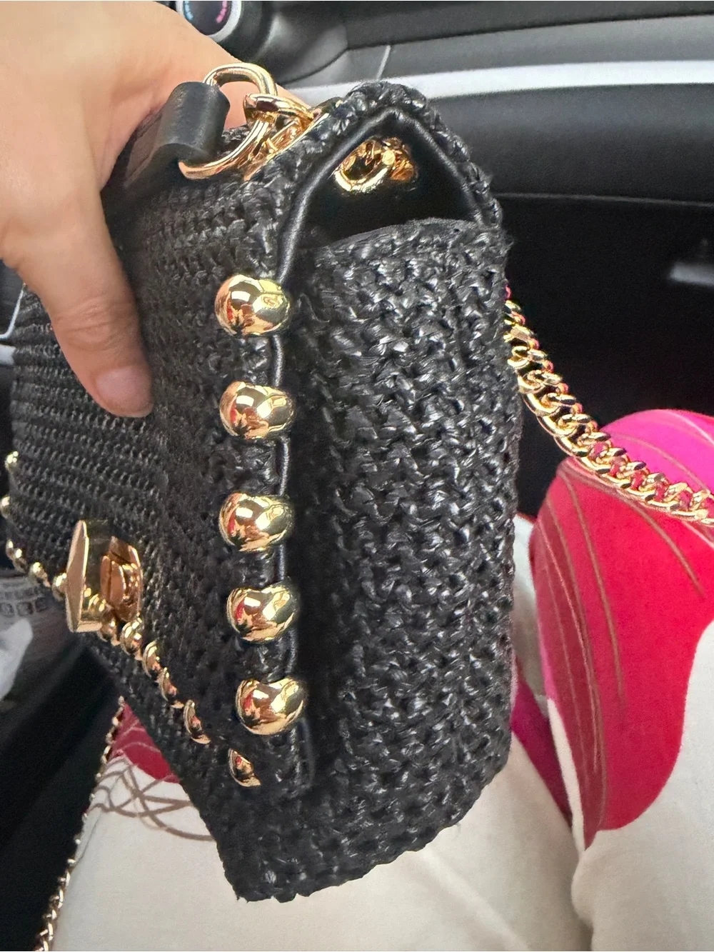 INC International Concepts Black Woven Studded Crossbody Bag ✨